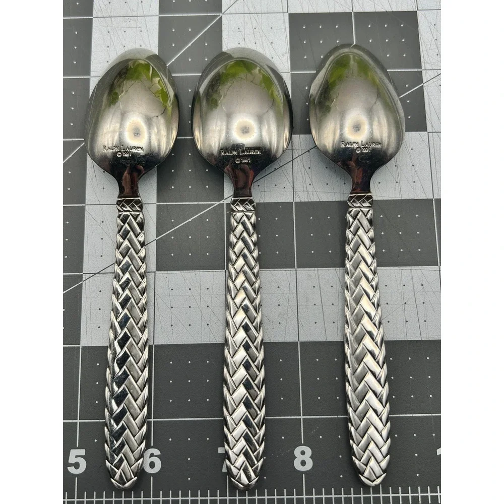 Ralph Lauren Equestrian Braid Teaspoons Silverplate Glossy Set of 3 1991